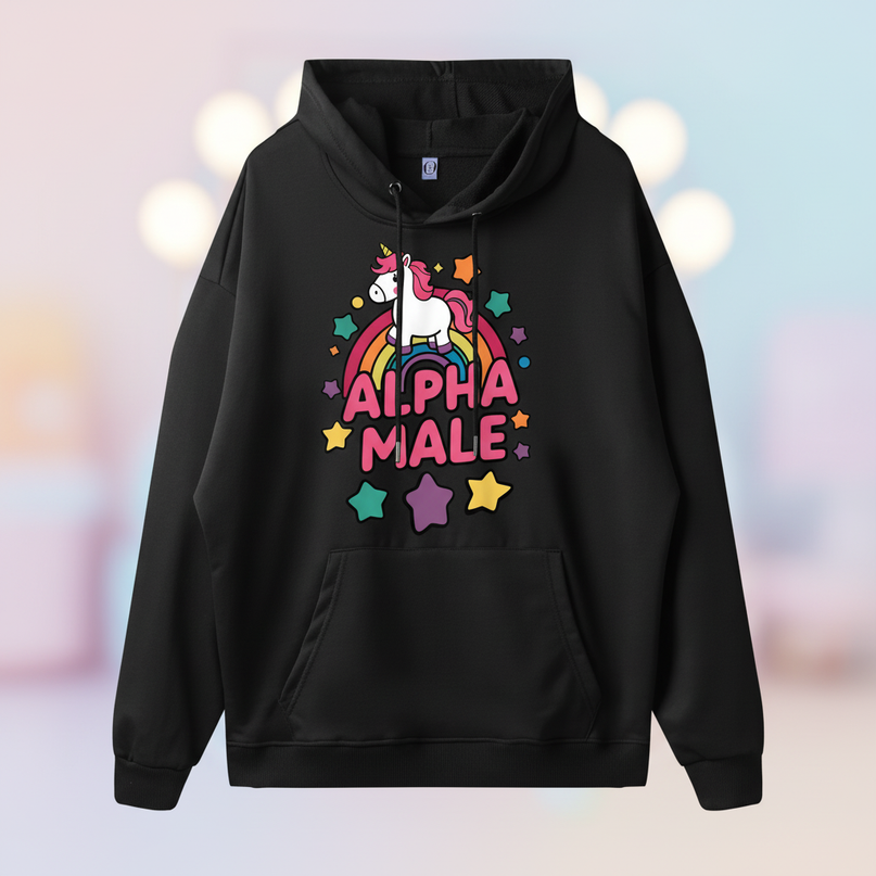 black alpha male unicorn hoodie - lifestyle