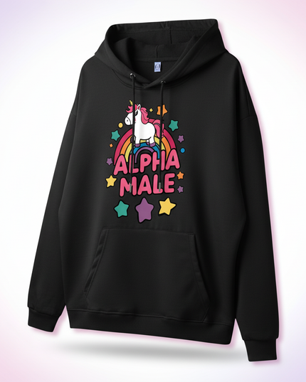 black alpha male unicorn hoodie - white-bg