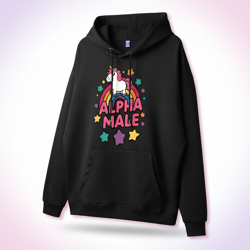 black alpha male unicorn hoodie - white-bg