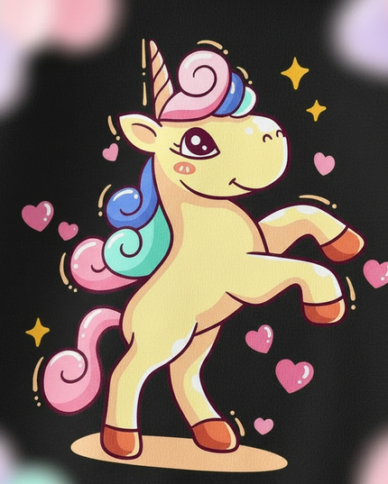 black cartoon unicorn hoodie - detail