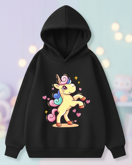 black cartoon unicorn hoodie - lifestyle