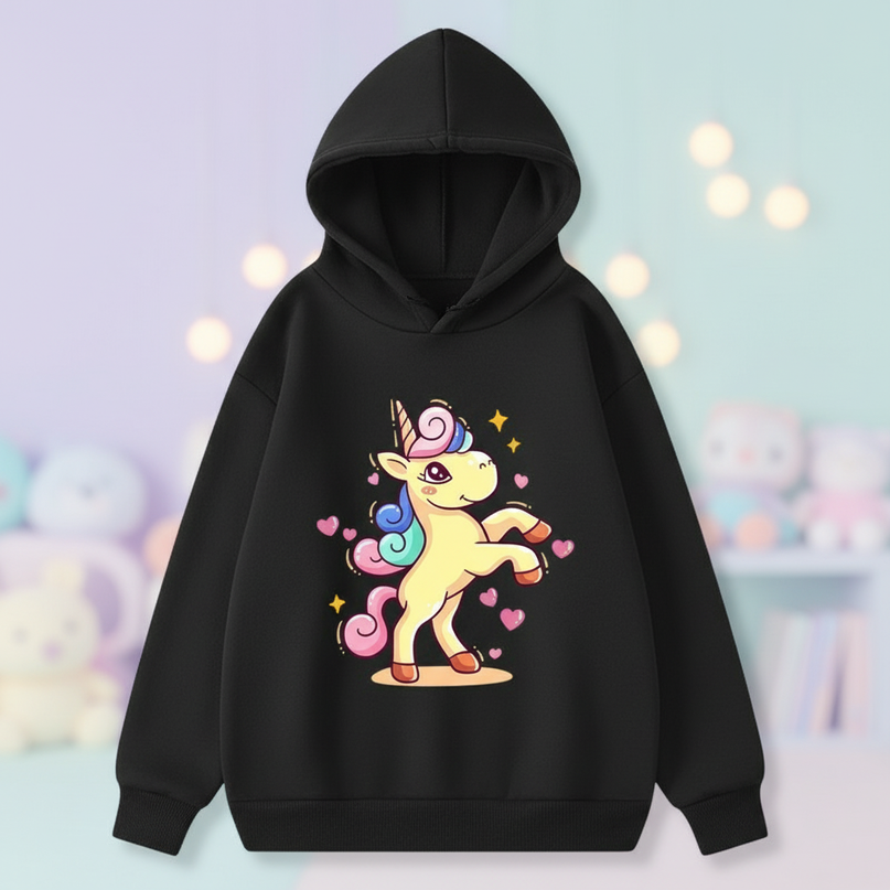 black cartoon unicorn hoodie - lifestyle