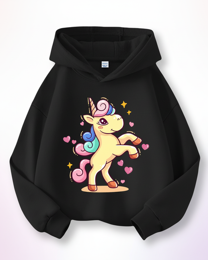 black cartoon unicorn hoodie - white-bg