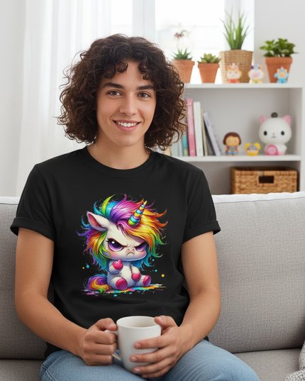 black cartoon unicorn shirt - lifestyle