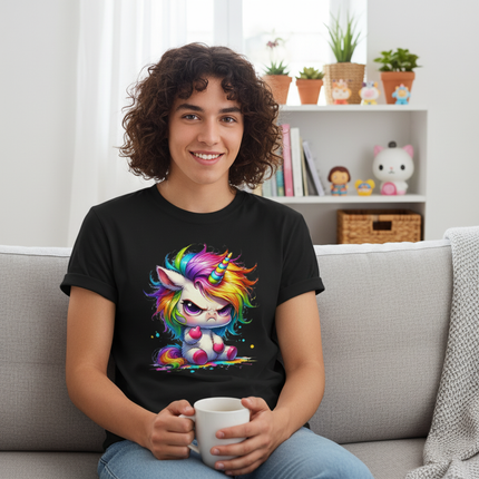 black cartoon unicorn shirt - lifestyle