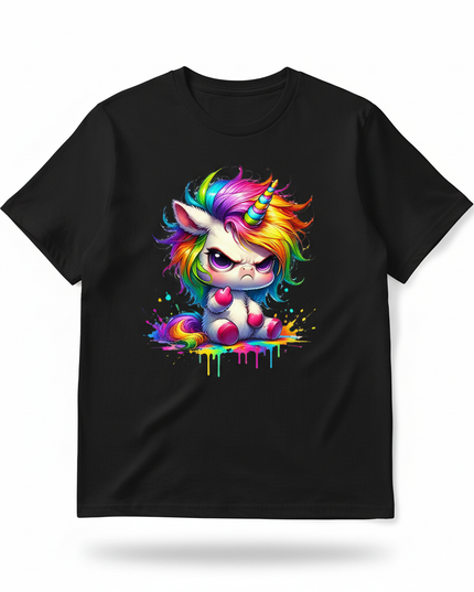 black cartoon unicorn shirt - white-bg