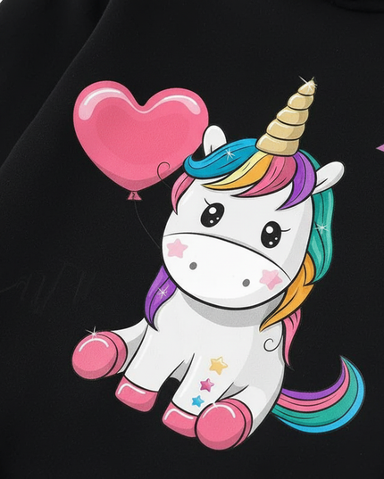 black cute unicorn hoodie children - detail