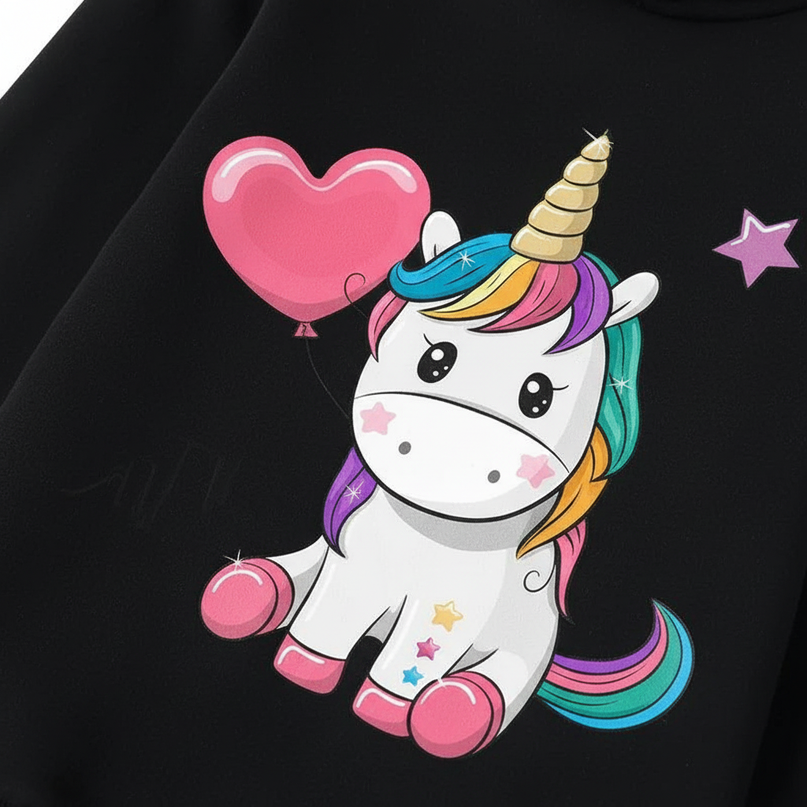 black cute unicorn hoodie children - detail