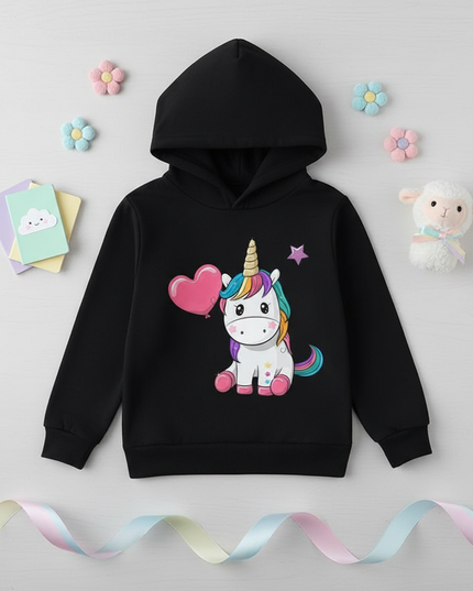 black cute unicorn hoodie children - flat-lay