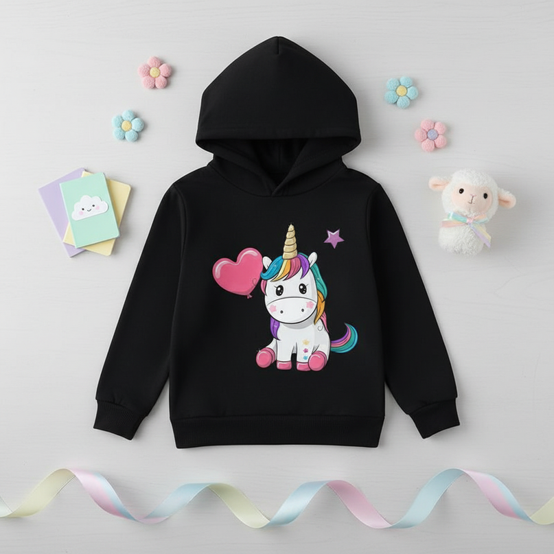 black cute unicorn hoodie children - flat-lay
