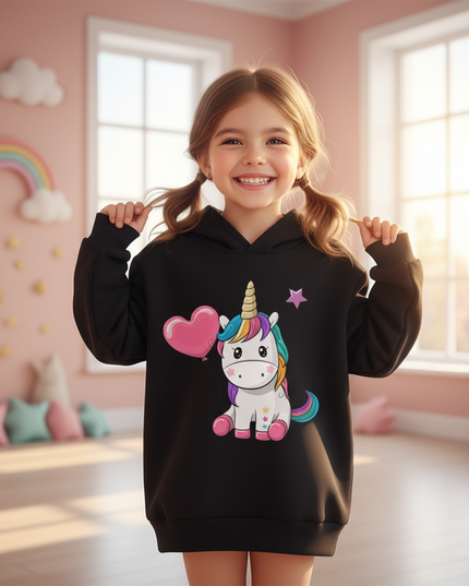 black cute unicorn hoodie children - in-use
