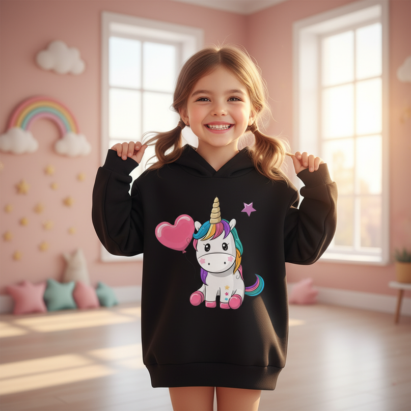 black cute unicorn hoodie children - in-use