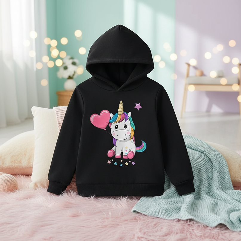 black cute unicorn hoodie children - lifestyle
