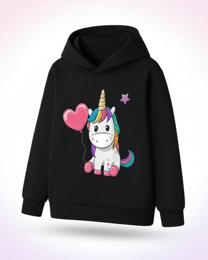 black cute unicorn hoodie children - white-bg