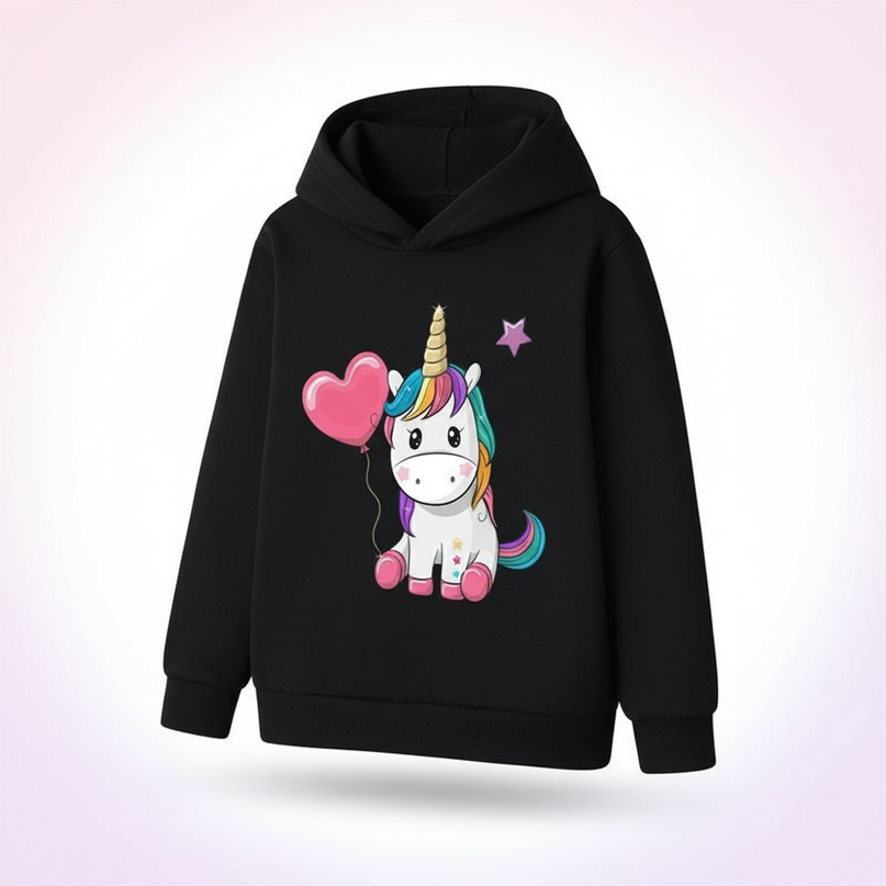 black cute unicorn hoodie children - white-bg