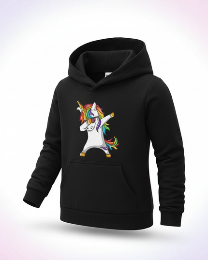 black dabbing unicorn kids hoodie - white-bg