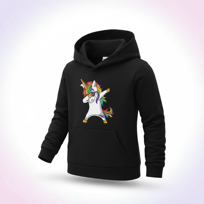 black dabbing unicorn kids hoodie - white-bg