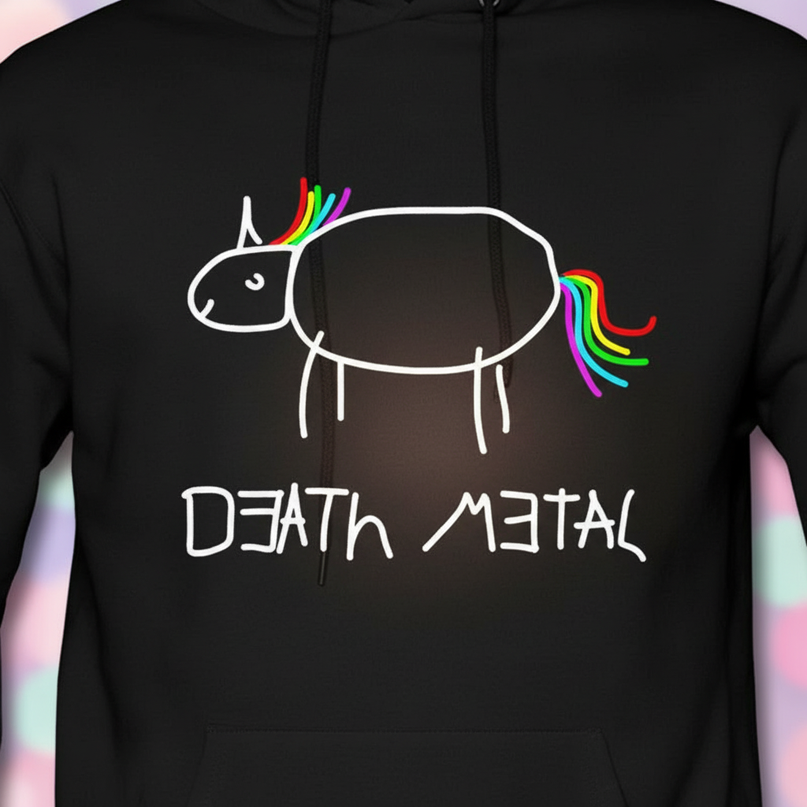 black death metal unicorn hoodie - detail