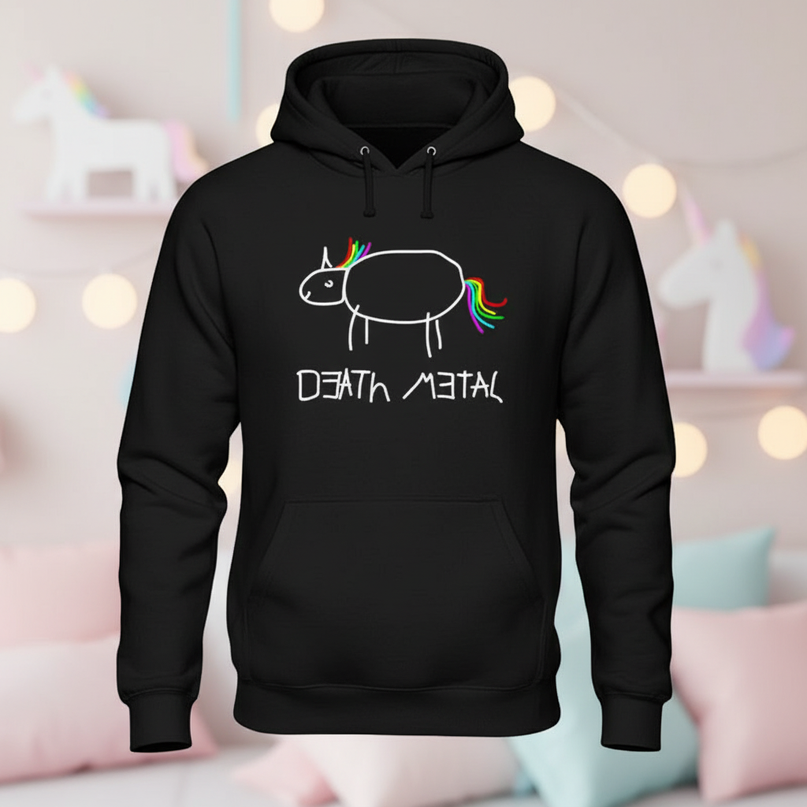 black death metal unicorn hoodie - lifestyle