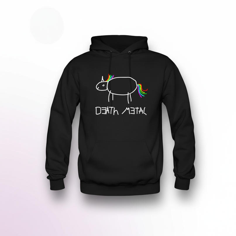 black death metal unicorn hoodie - white-bg