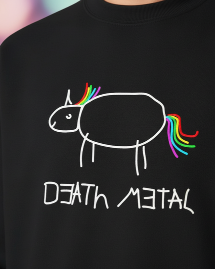 black death metal unicorn sweater - detail