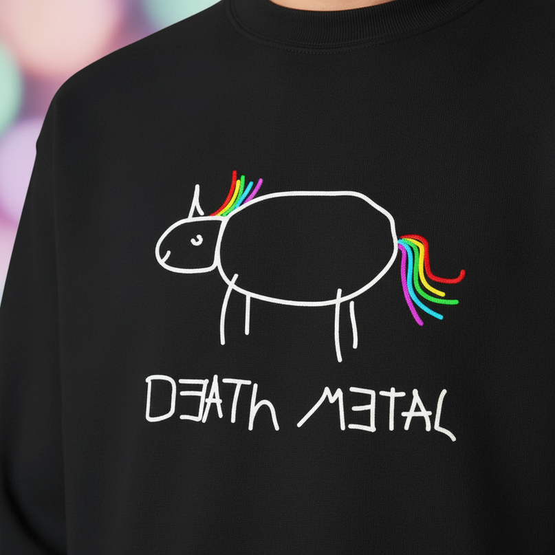 black death metal unicorn sweater - detail