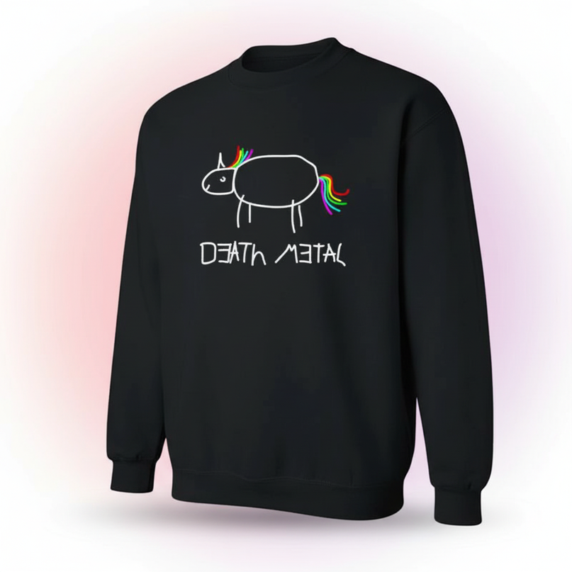 black death metal unicorn sweater - white-bg