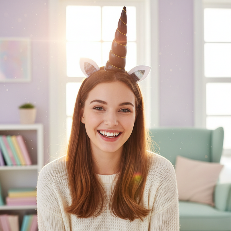black elastic unicorn horn - in-use