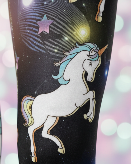 black galaxy unicorn leggings - detail