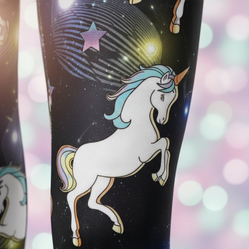 black galaxy unicorn leggings - detail