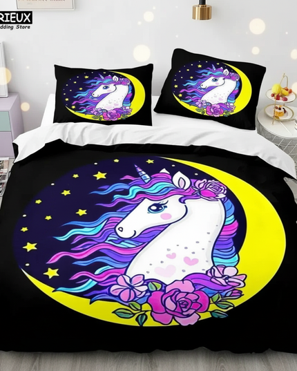 black moon rose unicorn bedding - lifestyle