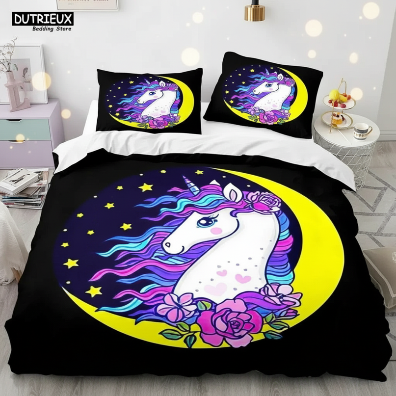 black moon rose unicorn bedding - lifestyle