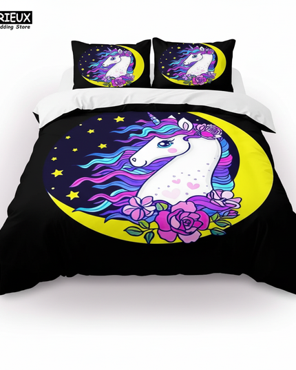 black moon rose unicorn bedding - white-bg