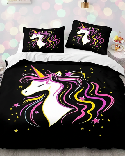 black neon mane unicorn bedding - detail