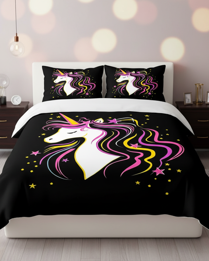 black neon mane unicorn bedding - lifestyle