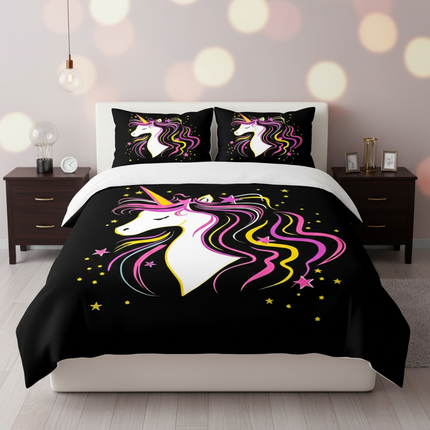 black neon mane unicorn bedding - lifestyle