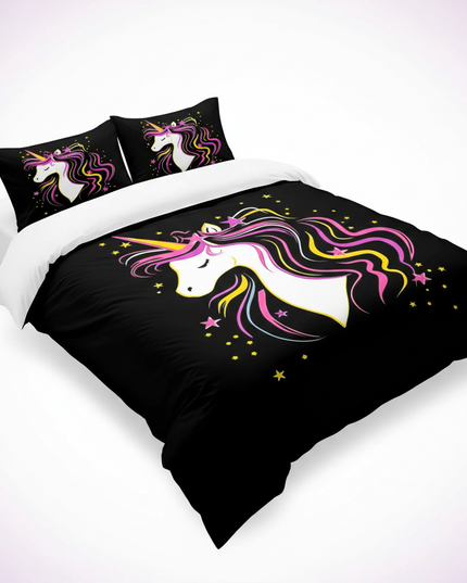 black neon mane unicorn bedding - white-bg