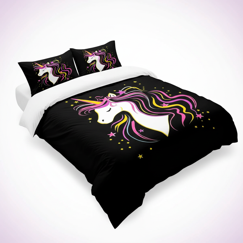 black neon mane unicorn bedding - white-bg