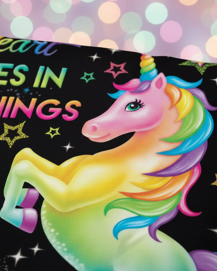 black neon unicorn bedding - detail