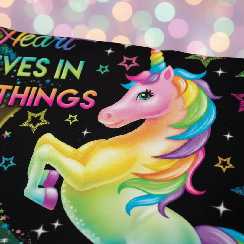 black neon unicorn bedding - detail