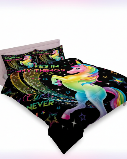 black neon unicorn bedding - white-bg