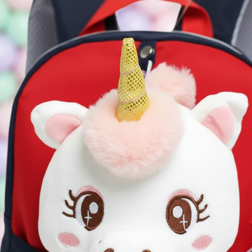 black plush unicorn toddler bag backpack - detail