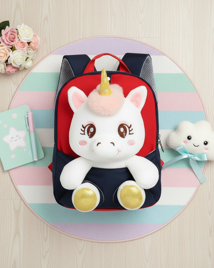 black plush unicorn toddler bag backpack - flat-lay