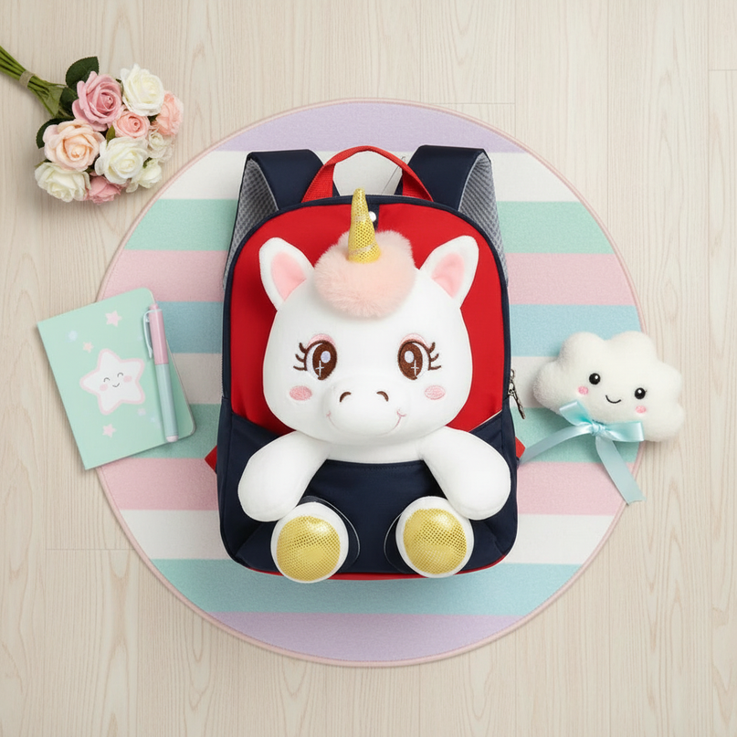 black plush unicorn toddler bag backpack - flat-lay