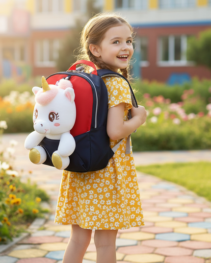 black plush unicorn toddler bag backpack - in-use