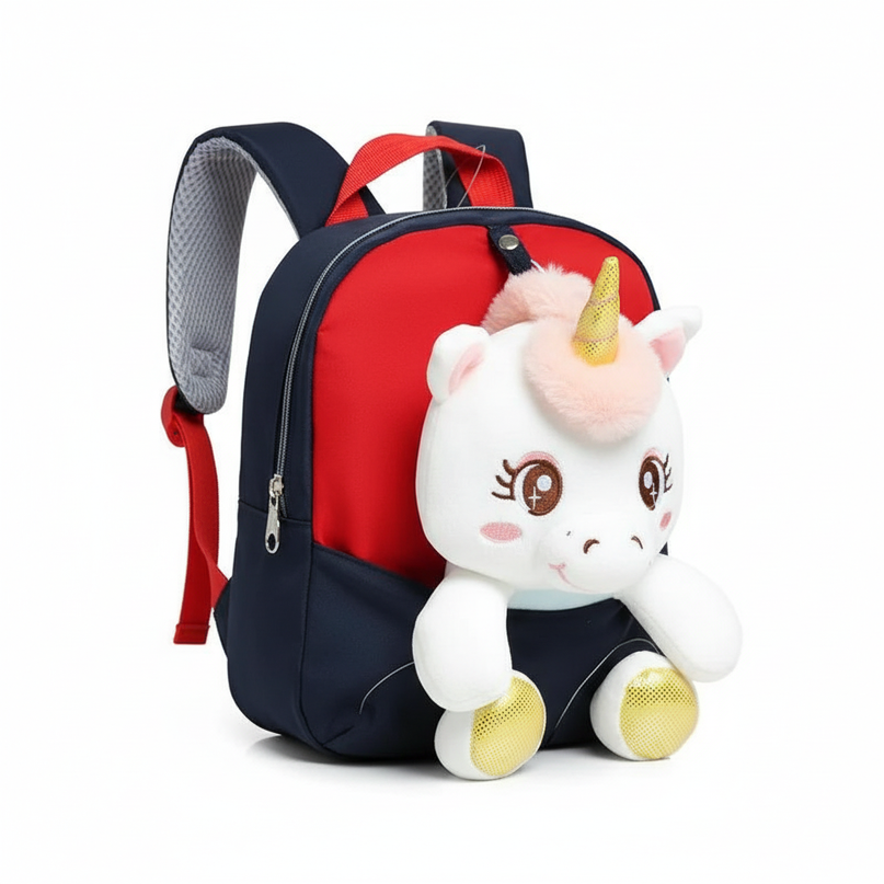 black plush unicorn toddler bag backpack - white-bg