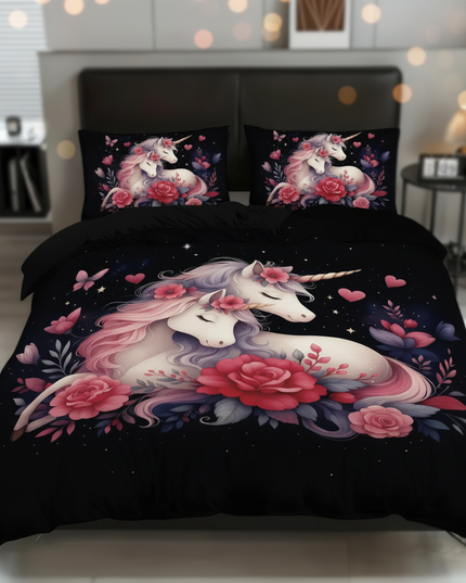black rose unicorn bedding - lifestyle