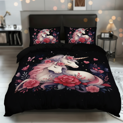 black rose unicorn bedding - lifestyle