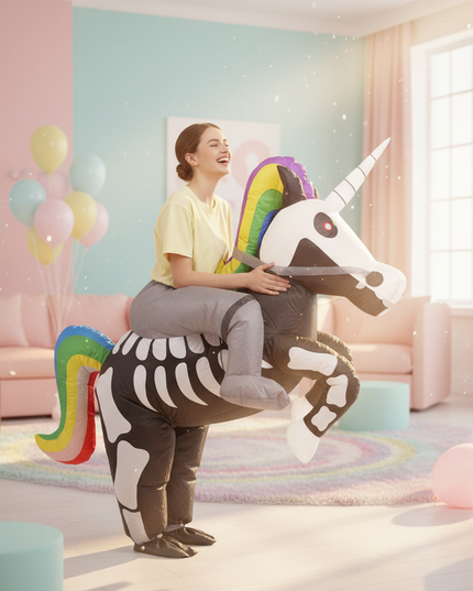 black skeleton unicorn rider costume - in-use