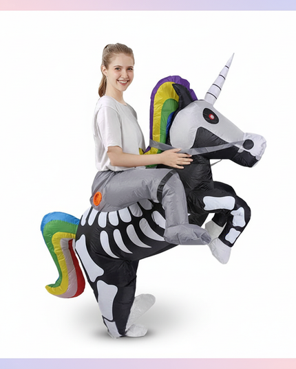 black skeleton unicorn rider costume - white-bg
